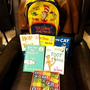 Dr Seuss backpack with 5 books and block letters